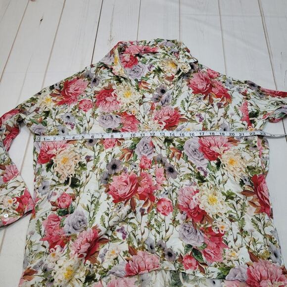 Zara floral rose peony mulitcolor blouse V neck button long sleeve - Picture 5 of 8